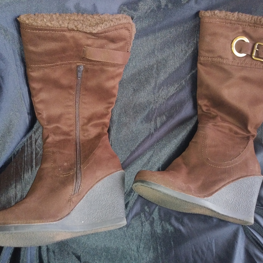 Tall dark brown boots